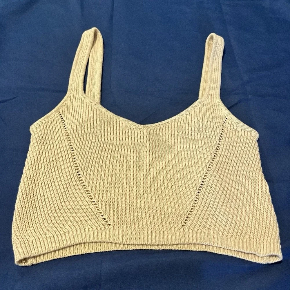 CottonOn Women L Tan Pointelle Knit Bralette Sweater Tank Boho Beach Festival - Picture 1 of 5